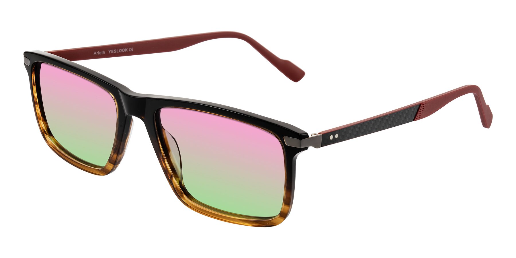 Angle of Arleth in Gradient Brown Striped/Red with Pink / Green Gradient Lenses