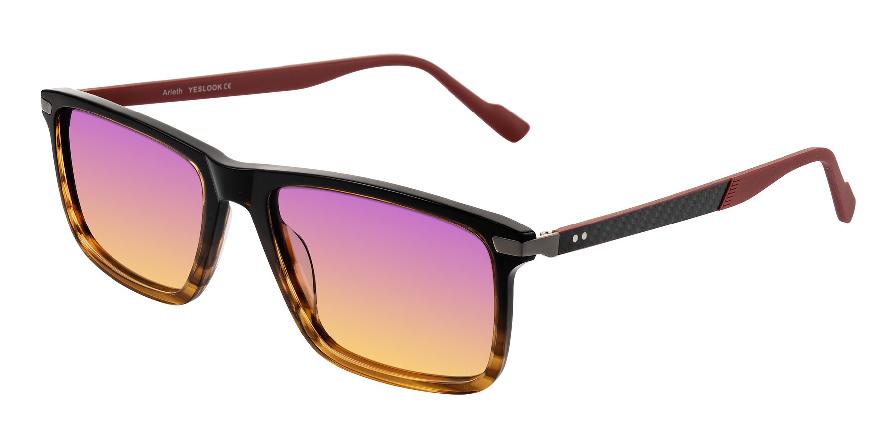 Angle of Arleth in Gradient Brown Striped/Red with Purple / Yellow Gradient Lenses