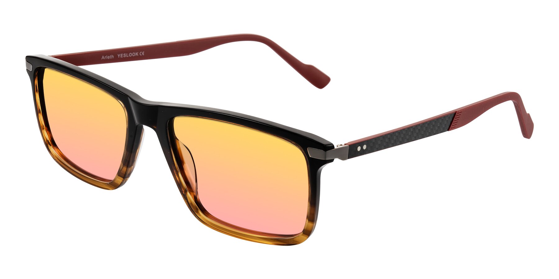 Angle of Arleth in Gradient Brown Striped/Red with Yellow / Pink Gradient Lenses