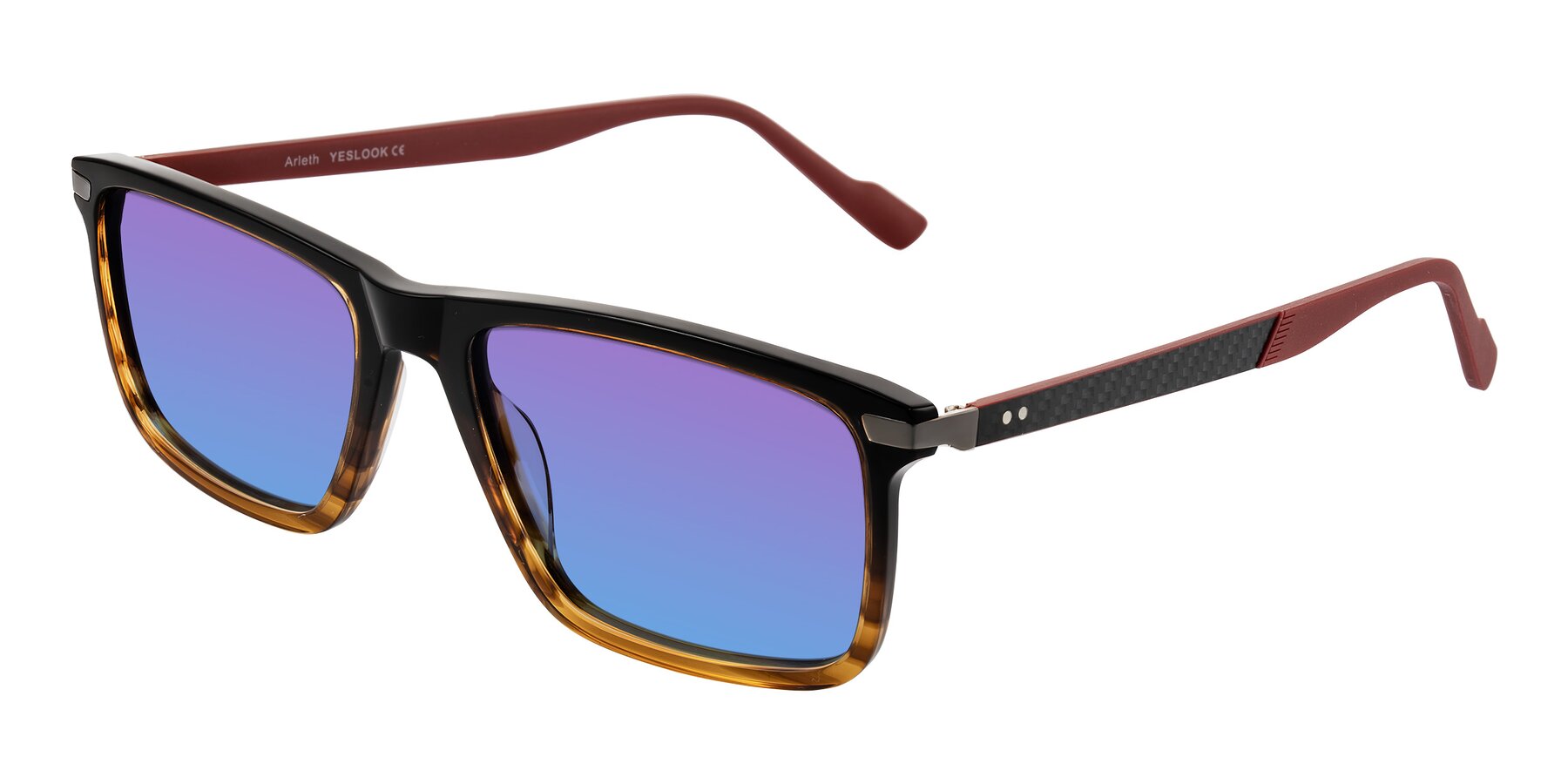 Angle of Arleth in Gradient Brown Striped/Red with Purple / Blue Gradient Lenses