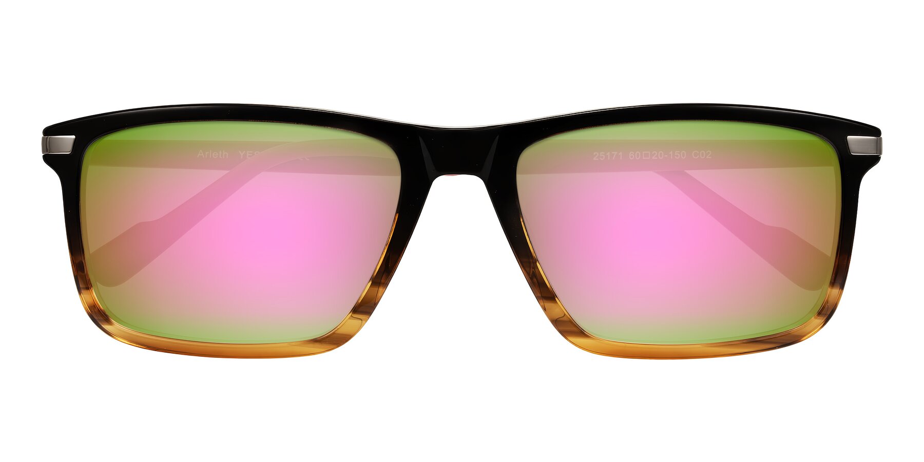 Folded Front of Arleth in Gradient Brown Striped/Red with Pink Mirrored Lenses