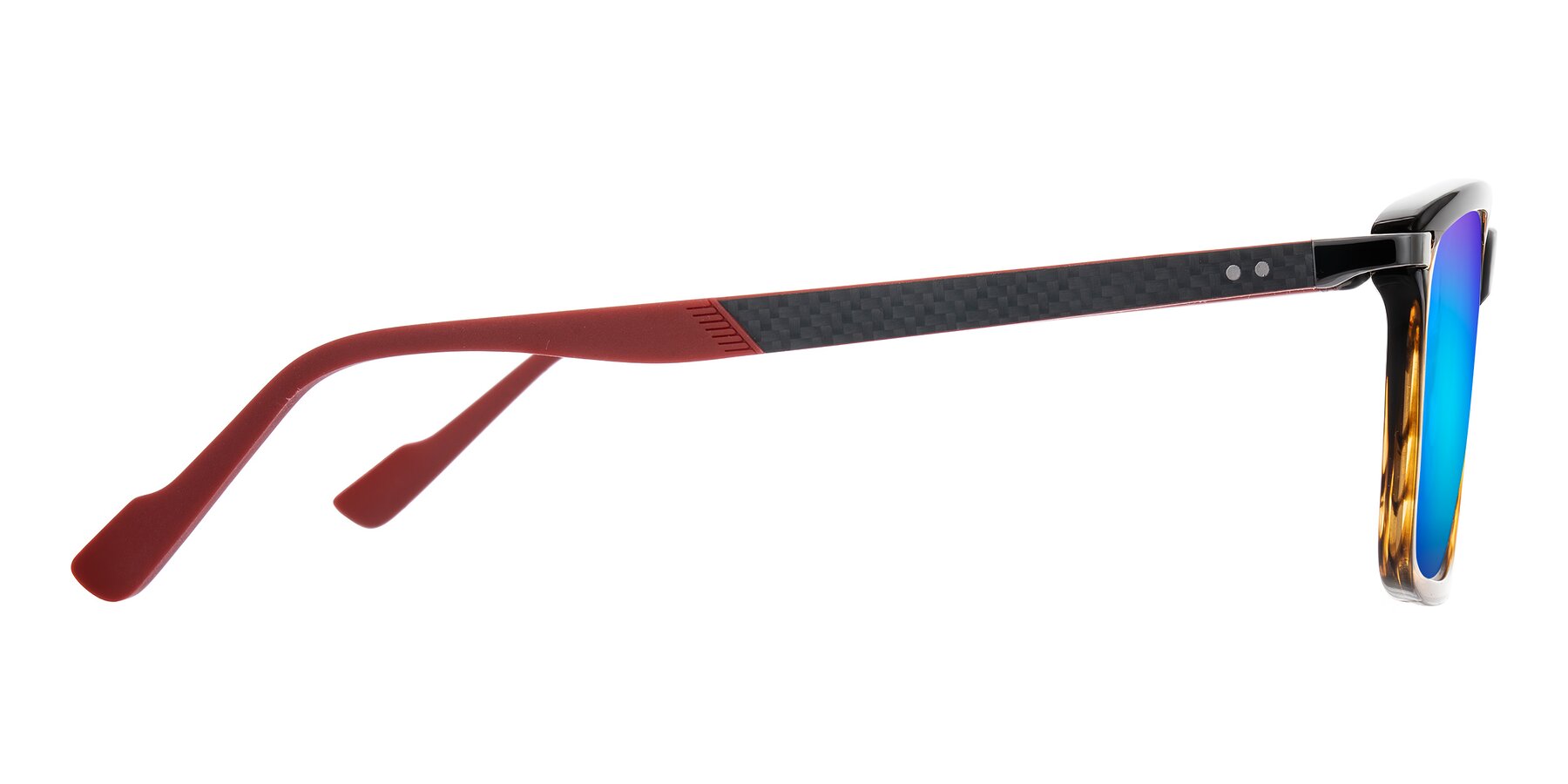 Side of Arleth in Gradient Brown Striped/Red with Blue Mirrored Lenses