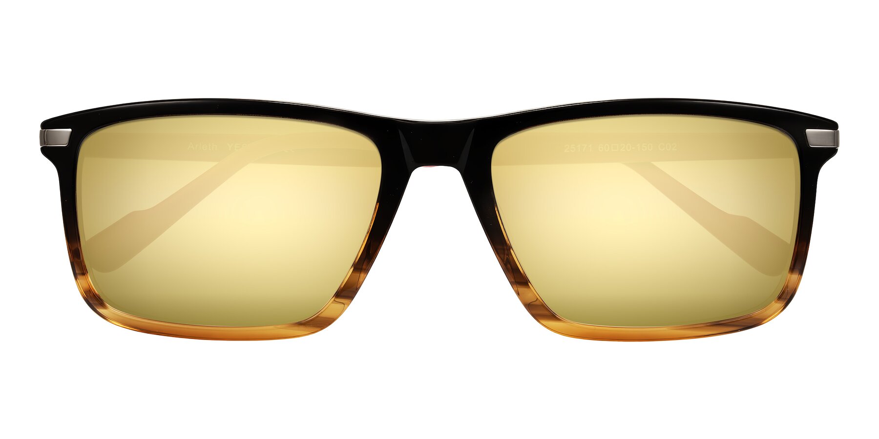 Folded Front of Arleth in Gradient Brown Striped/Red with Gold Mirrored Lenses