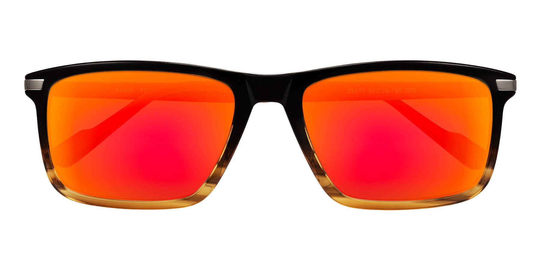 Folded Front of Arleth in Gradient Brown Striped/Red with Red Gold Mirrored Lenses