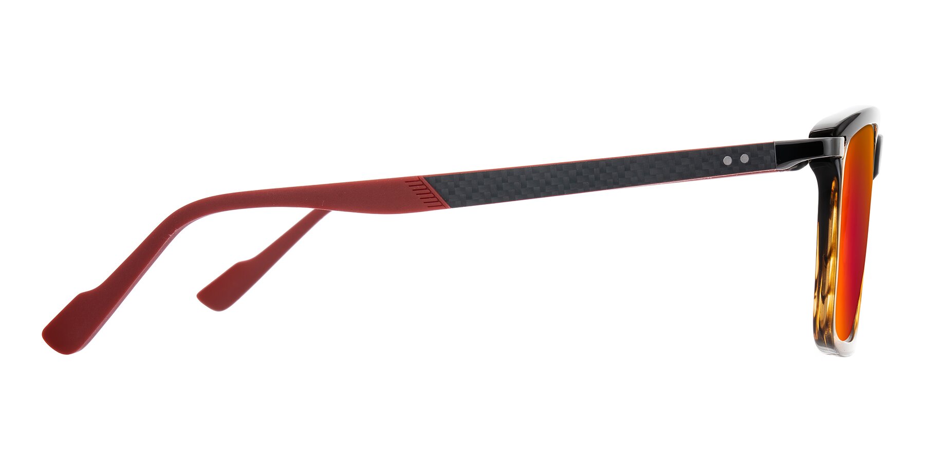 Side of Arleth in Gradient Brown Striped/Red with Red Gold Mirrored Lenses