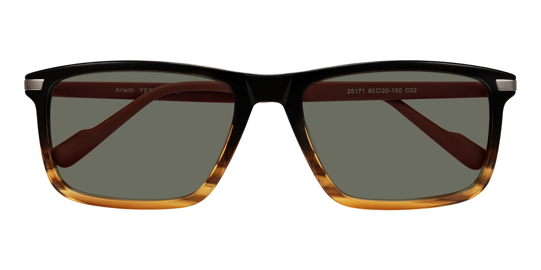 Folded Front of Arleth in Gradient Brown Striped/Red with Gray Polarized Lenses