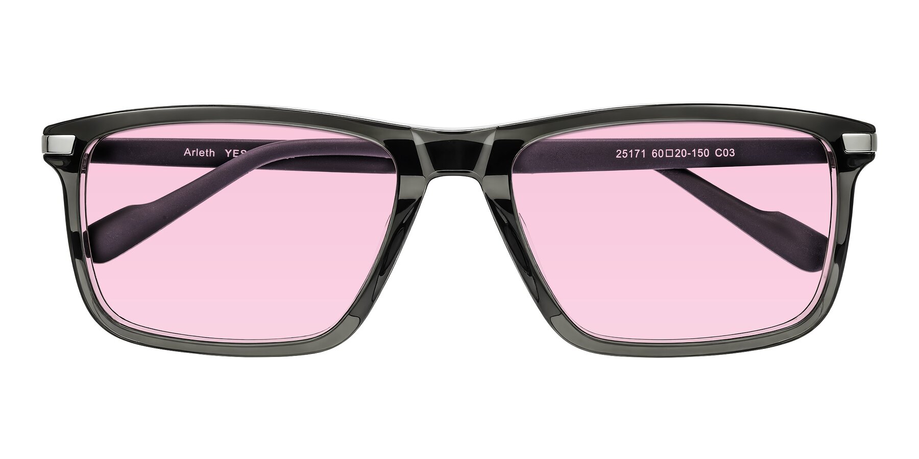 Folded Front of Arleth in Transparent Gray with Light Pink Tinted Lenses