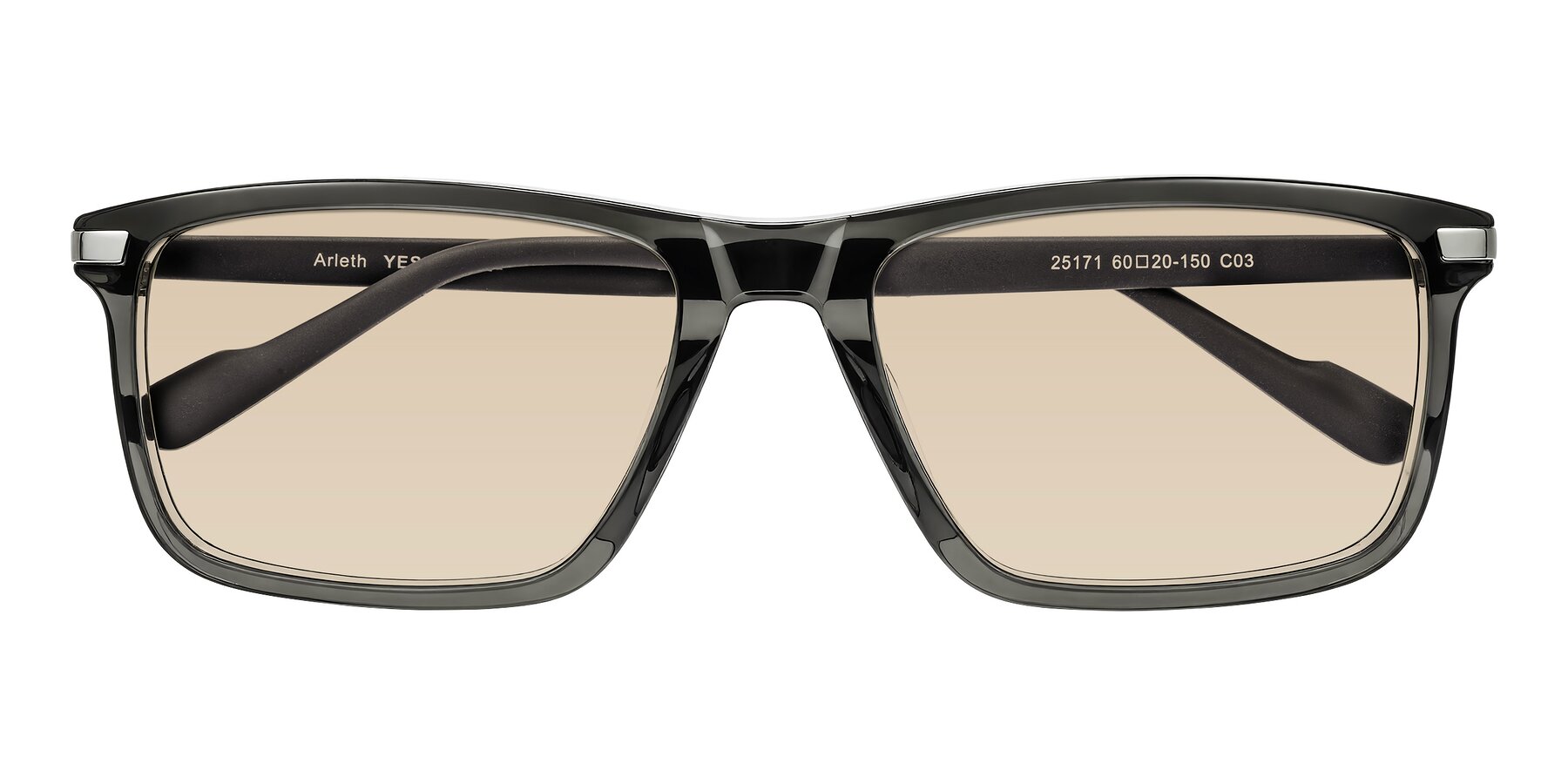 Folded Front of Arleth in Transparent Gray with Light Brown Tinted Lenses