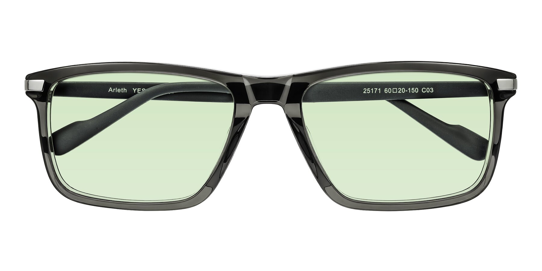 Folded Front of Arleth in Transparent Gray with Light Green Tinted Lenses