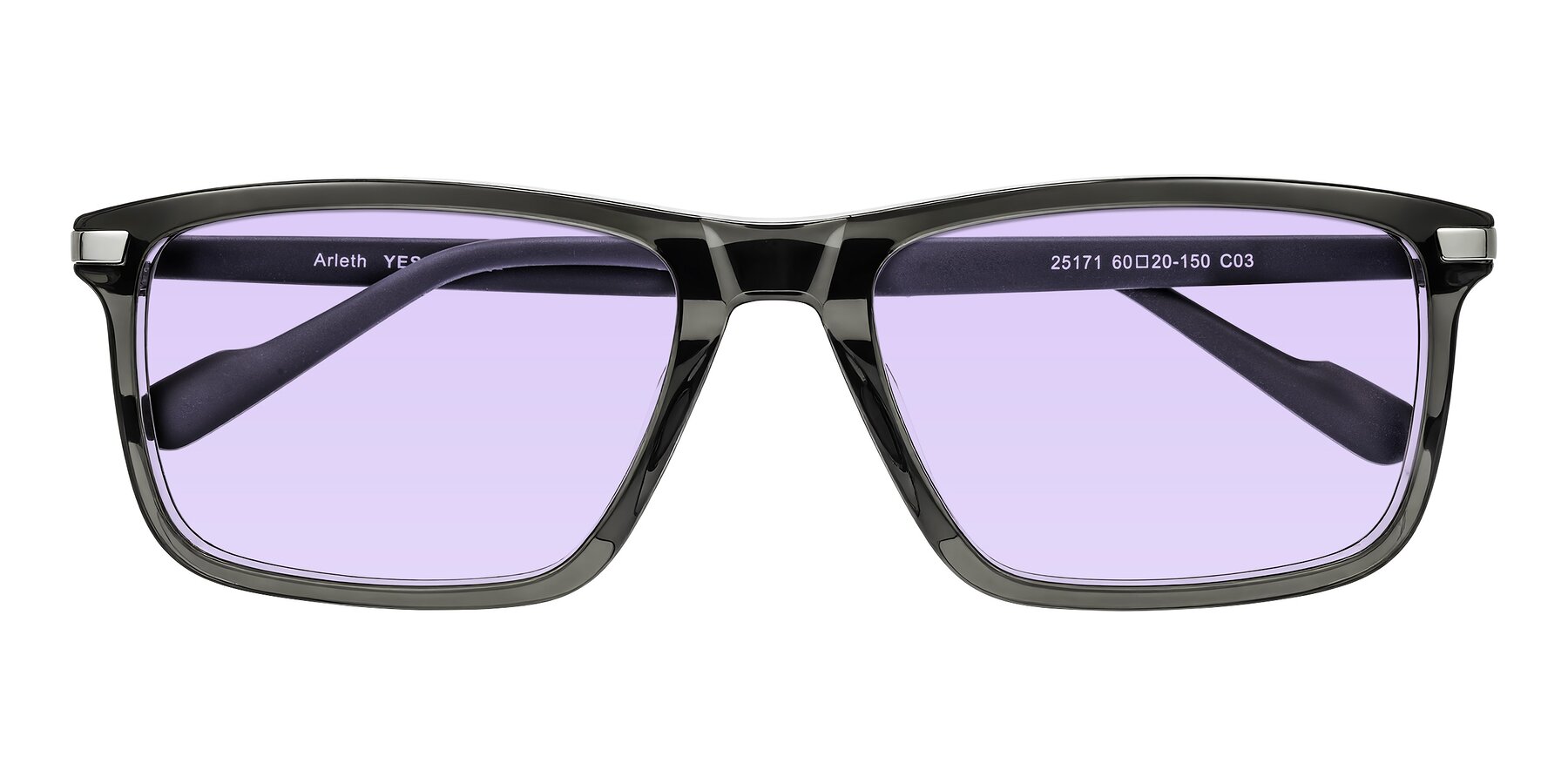 Folded Front of Arleth in Transparent Gray with Light Purple Tinted Lenses