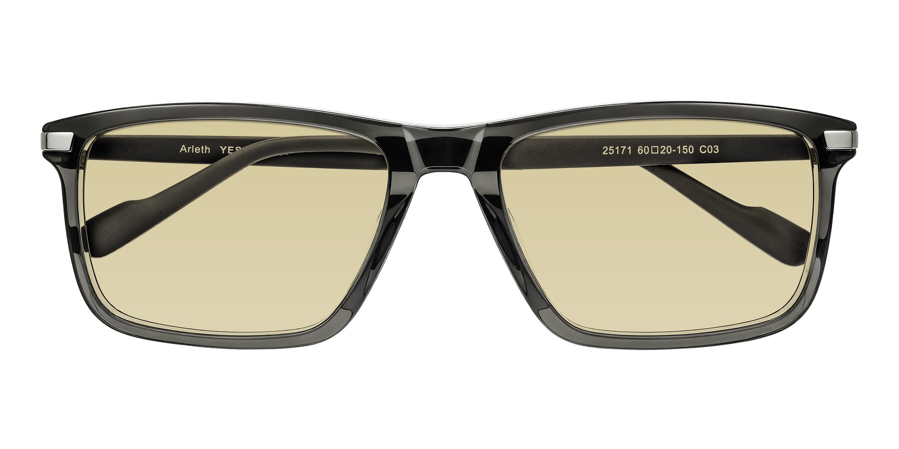Folded Front of Arleth in Transparent Gray with Light Champagne Tinted Lenses