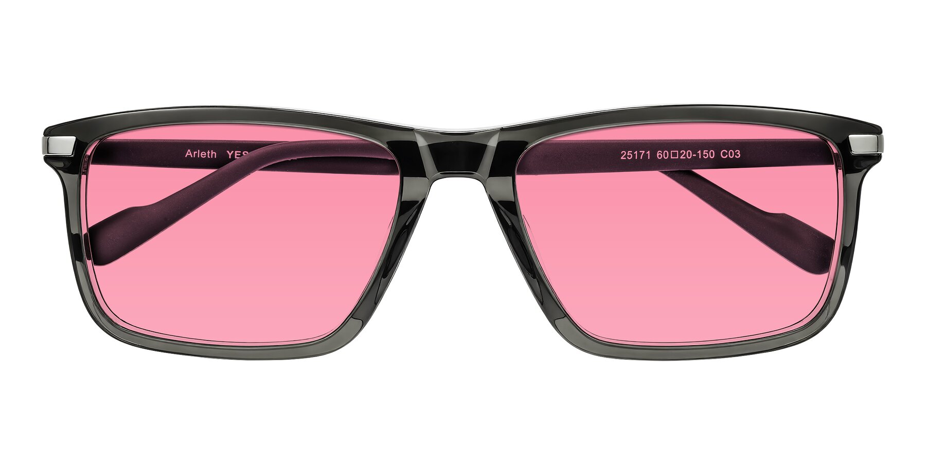 Folded Front of Arleth in Transparent Gray with Pink Tinted Lenses