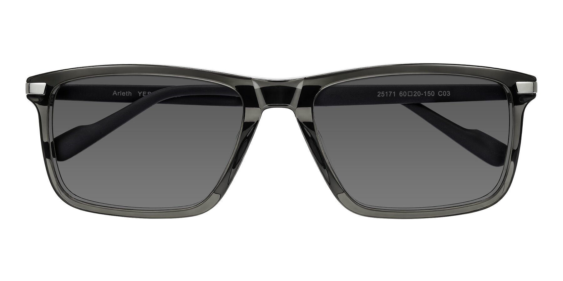 Folded Front of Arleth in Transparent Gray with Medium Gray Tinted Lenses