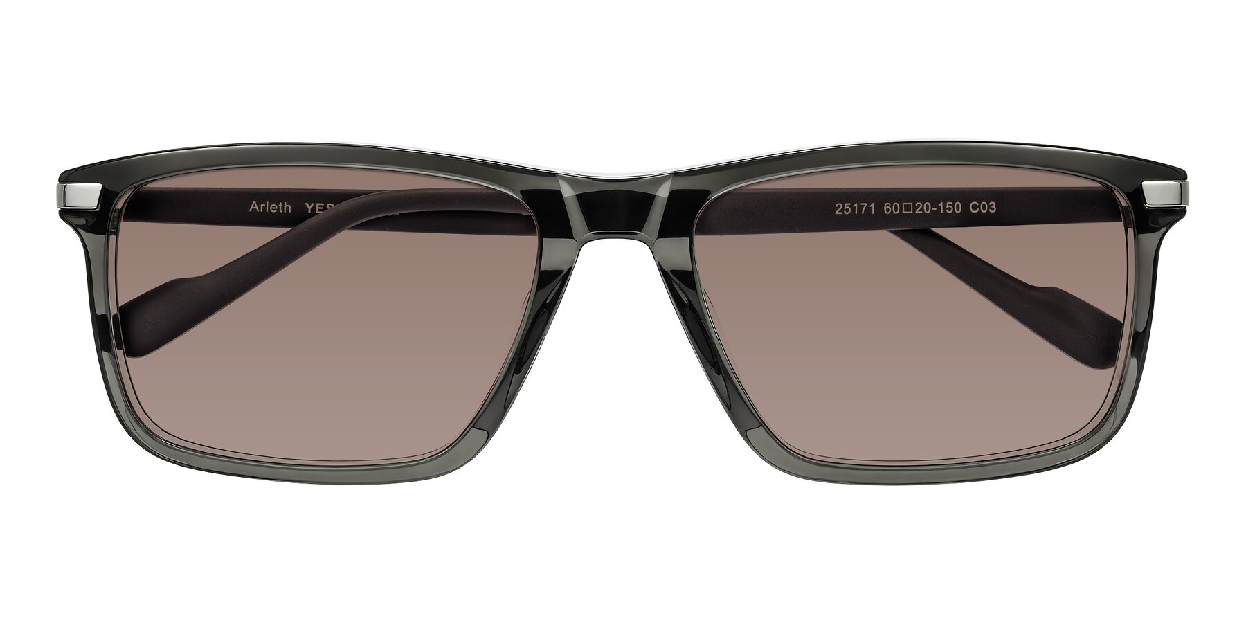 Folded Front of Arleth in Transparent Gray with Medium Brown Tinted Lenses