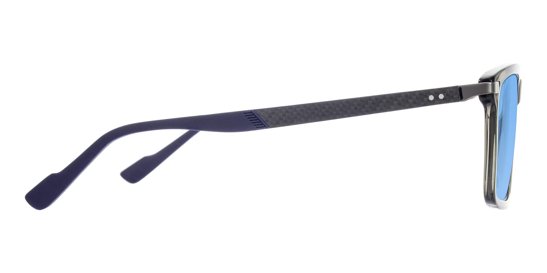 Side of Arleth in Transparent Gray with Medium Blue Tinted Lenses