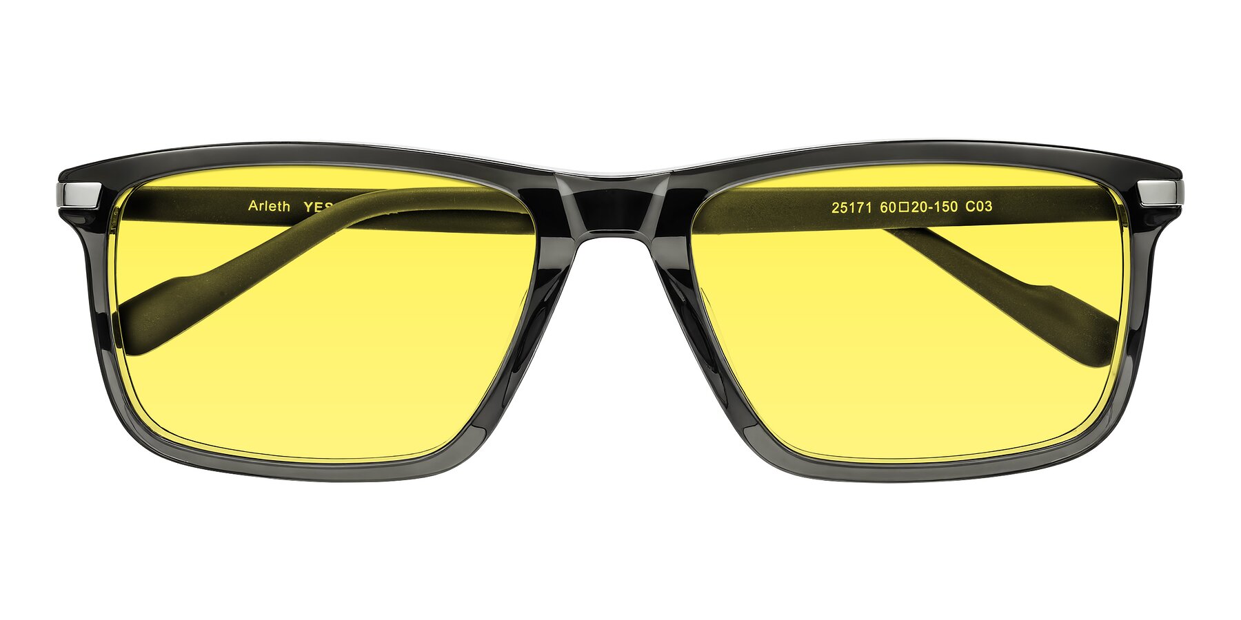 Folded Front of Arleth in Transparent Gray with Medium Yellow Tinted Lenses