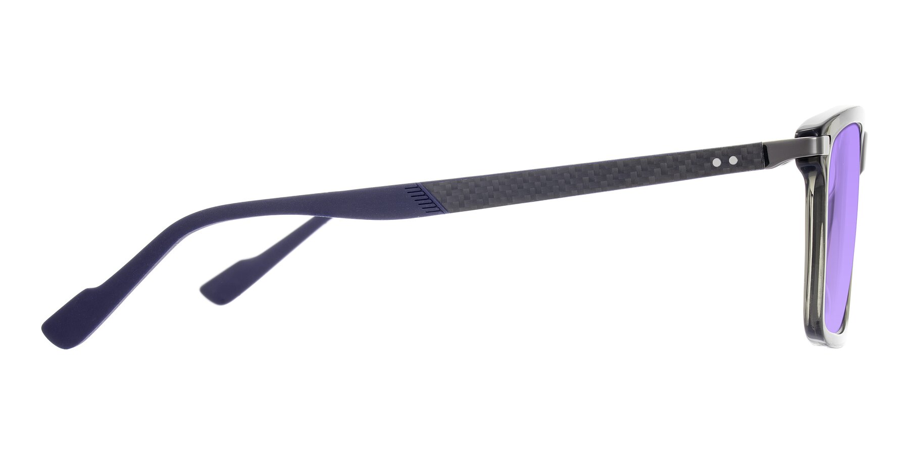 Side of Arleth in Transparent Gray with Medium Purple Tinted Lenses