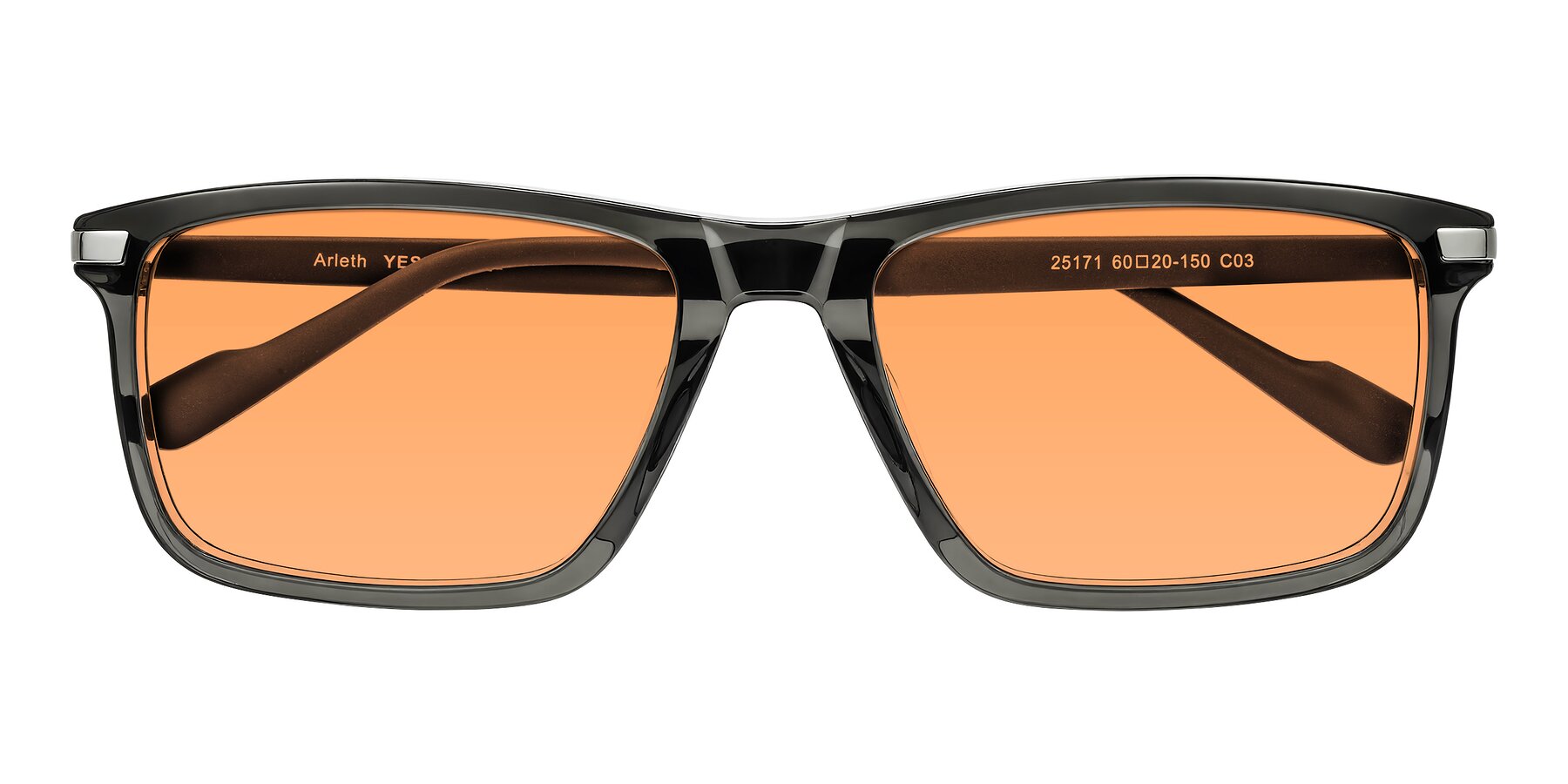 Folded Front of Arleth in Transparent Gray with Medium Orange Tinted Lenses