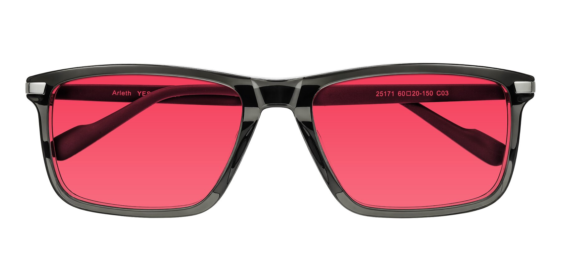 Folded Front of Arleth in Transparent Gray with Red Tinted Lenses