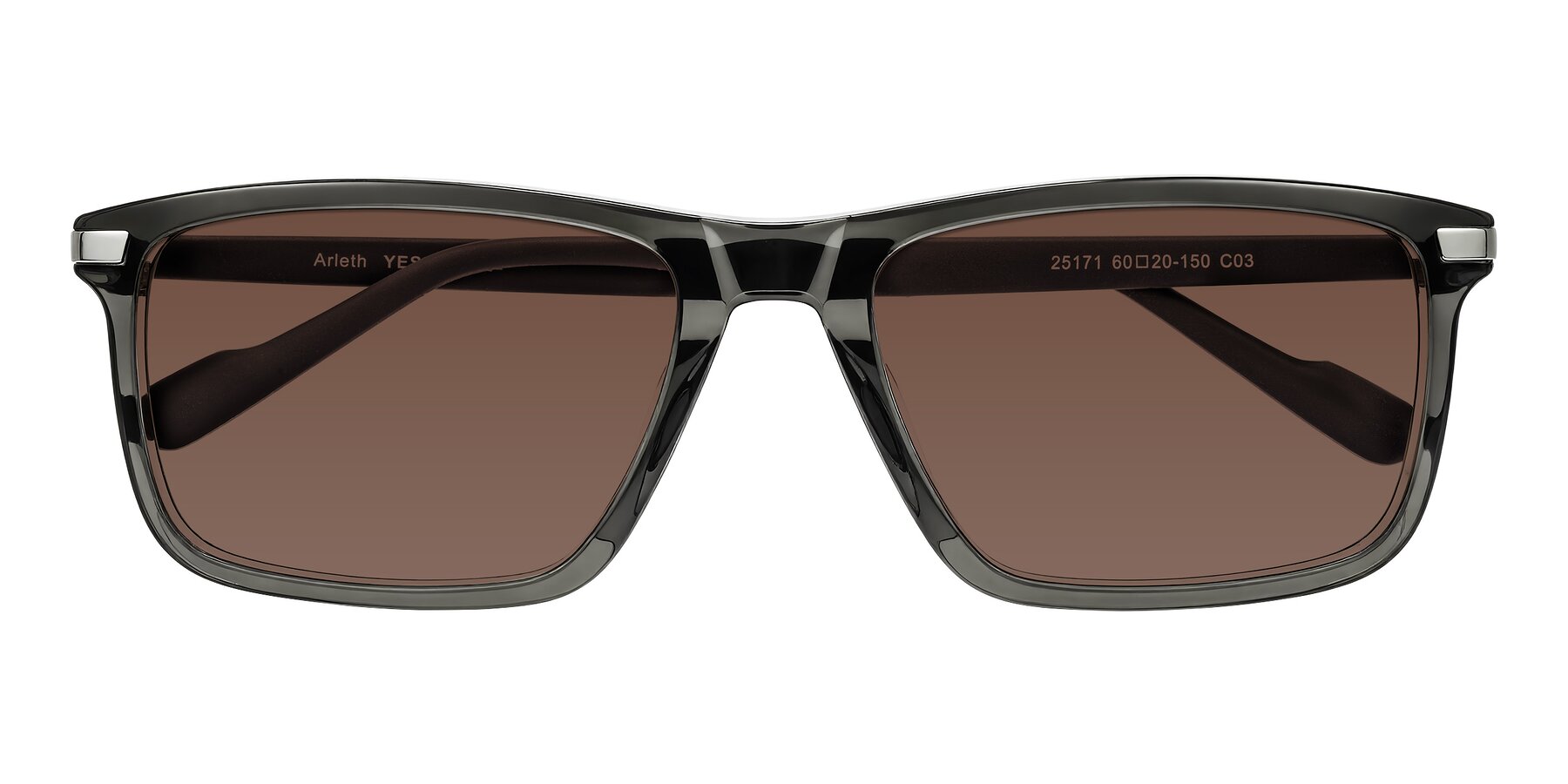 Folded Front of Arleth in Transparent Gray with Brown Tinted Lenses
