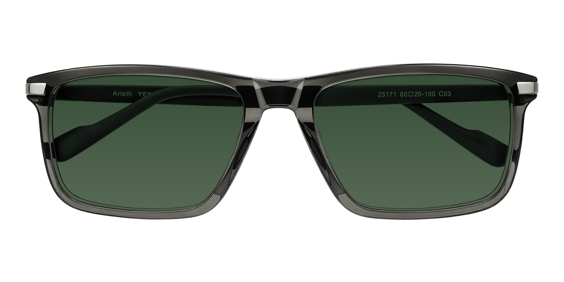 Folded Front of Arleth in Transparent Gray with Green Tinted Lenses