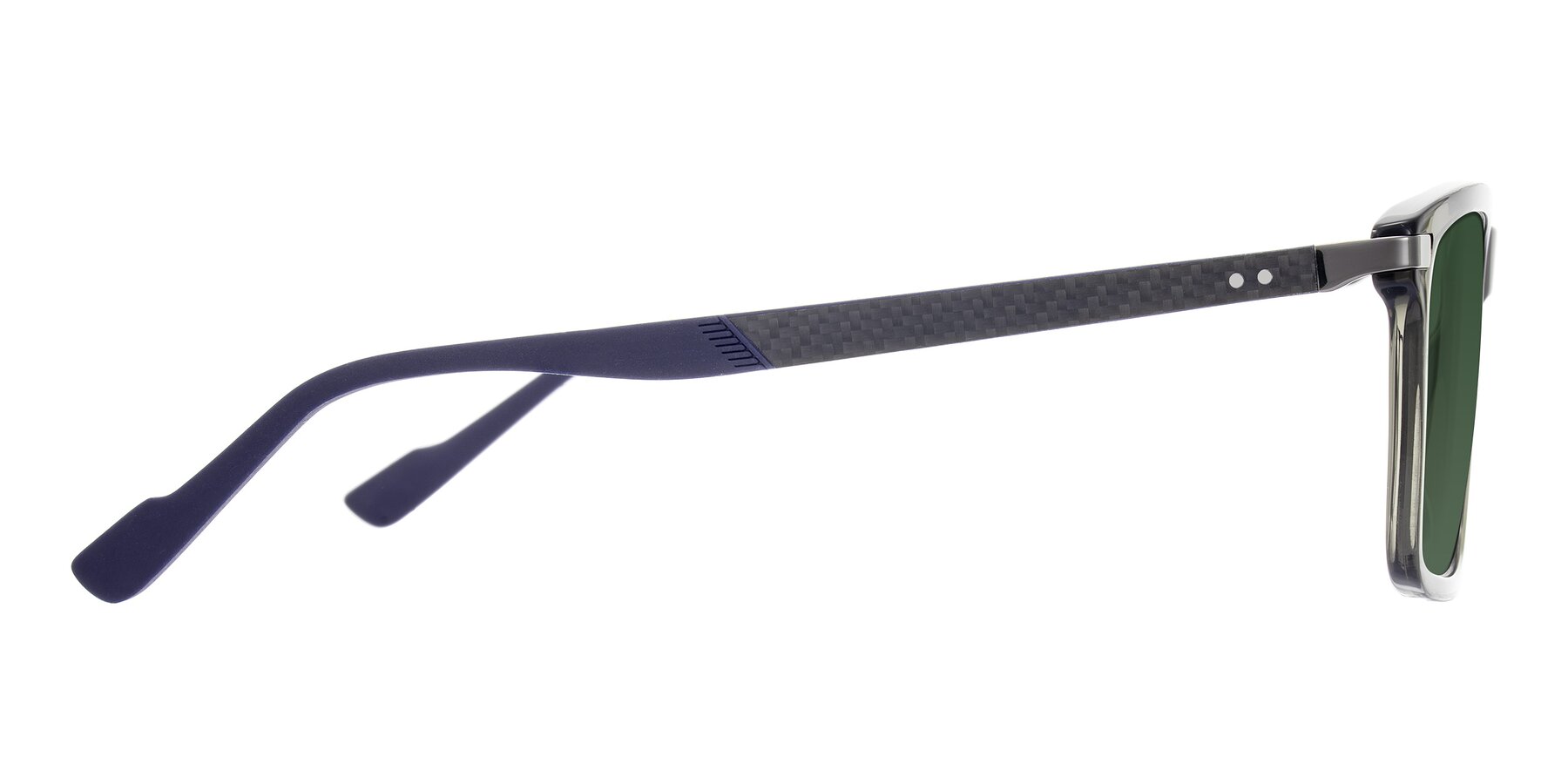 Side of Arleth in Transparent Gray with Green Tinted Lenses