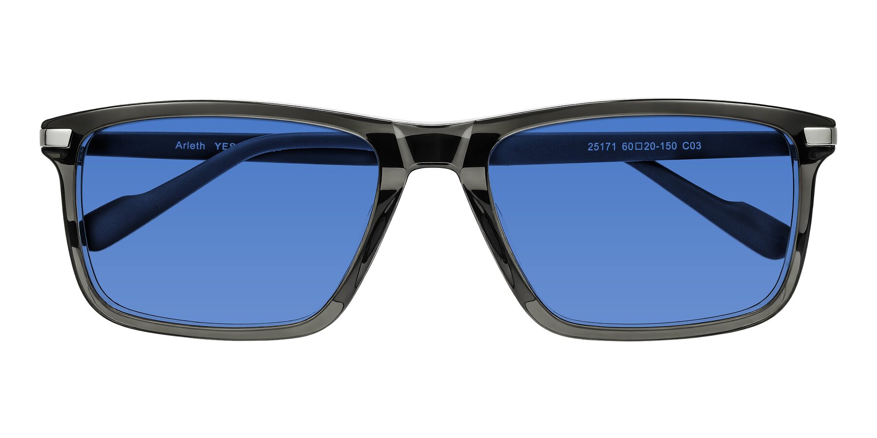 Folded Front of Arleth in Transparent Gray with Blue Tinted Lenses