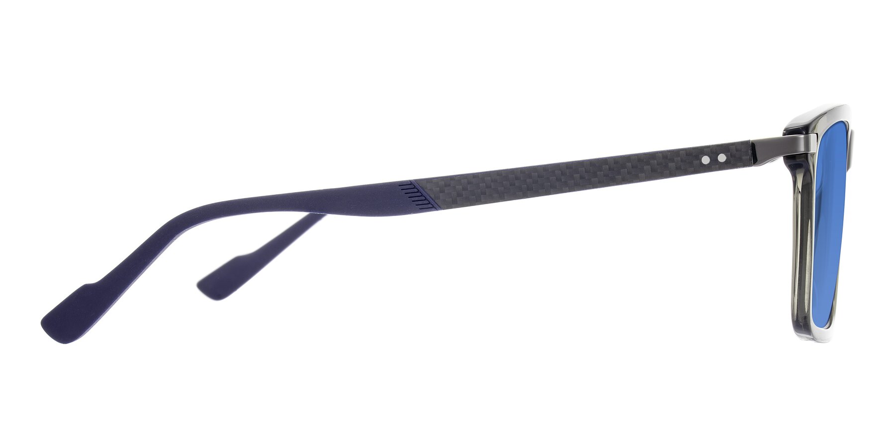 Side of Arleth in Transparent Gray with Blue Tinted Lenses
