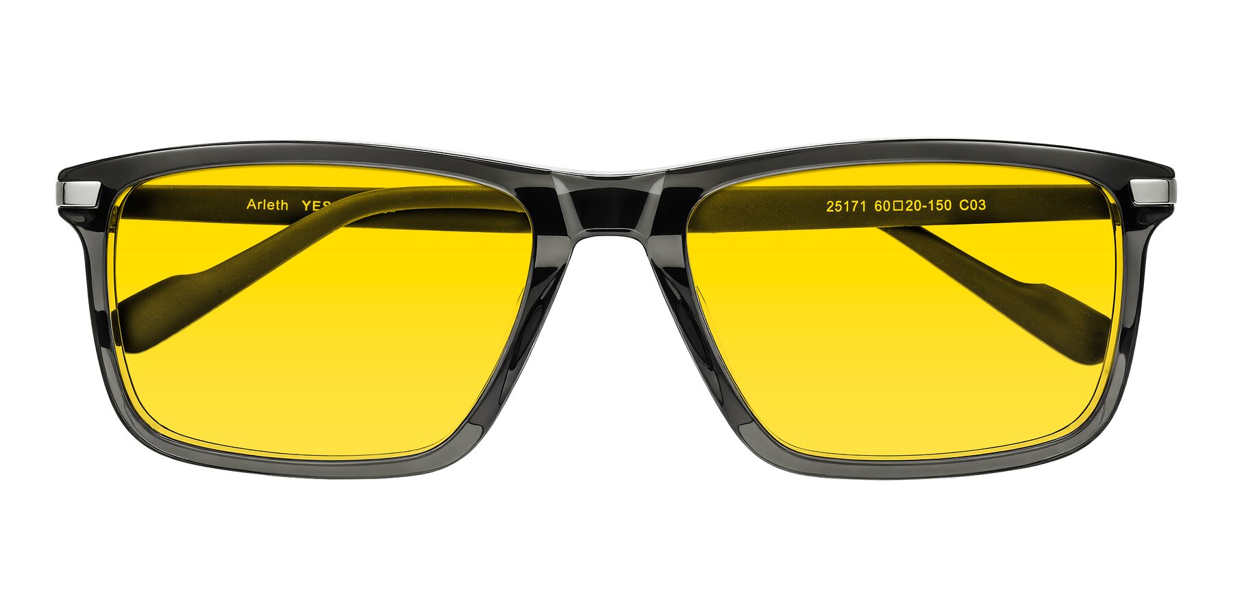 Folded Front of Arleth in Transparent Gray with Yellow Tinted Lenses