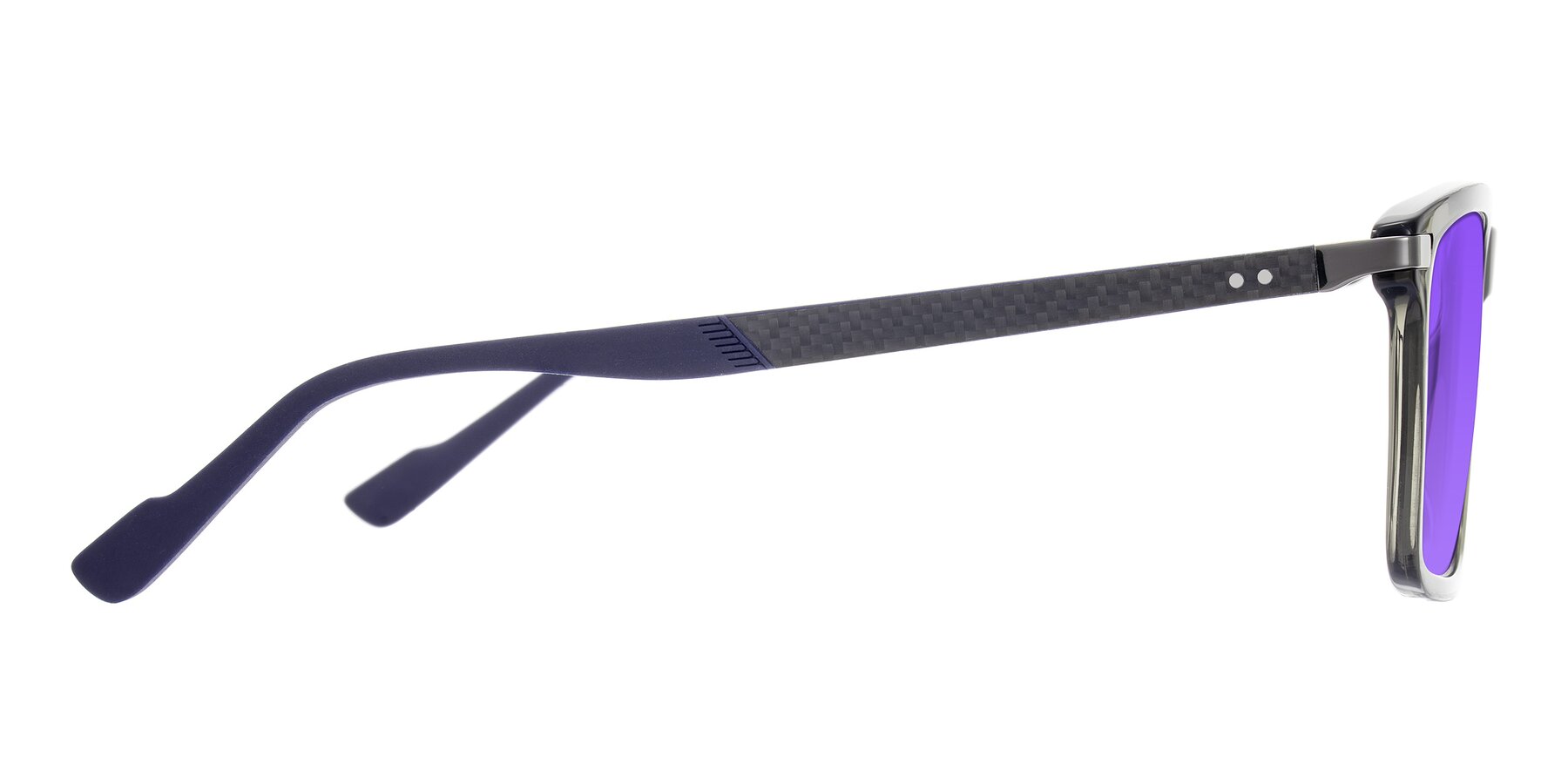 Side of Arleth in Transparent Gray with Purple Tinted Lenses