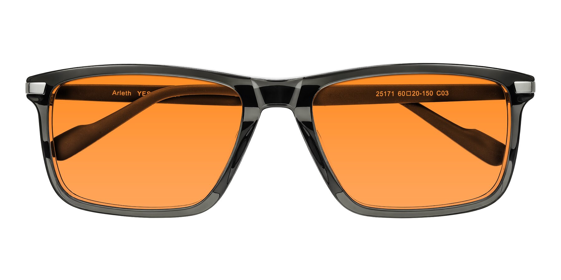 Folded Front of Arleth in Transparent Gray with Orange Tinted Lenses