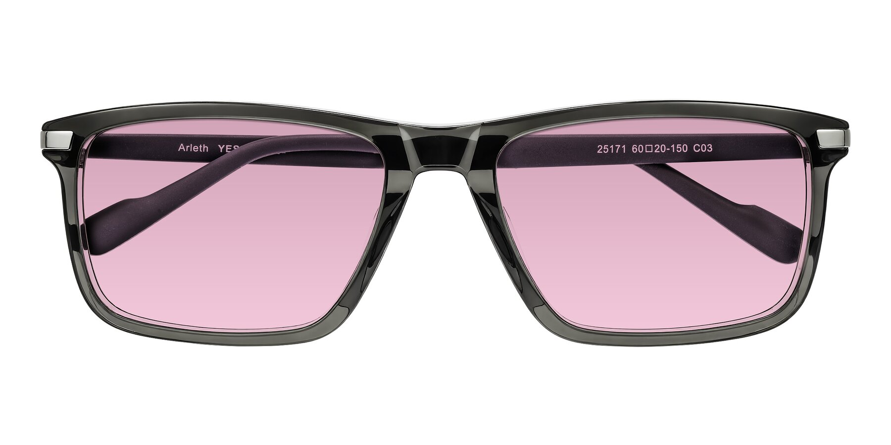 Folded Front of Arleth in Transparent Gray with Light Wine Tinted Lenses