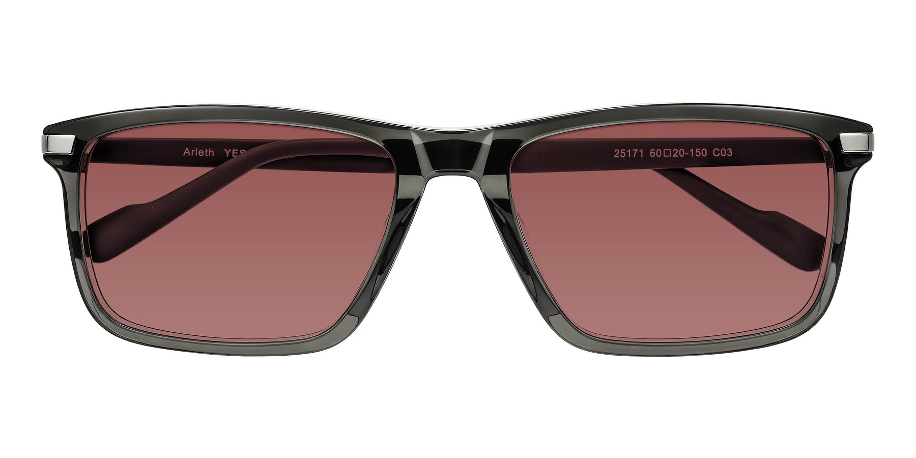 Folded Front of Arleth in Transparent Gray with Garnet Tinted Lenses
