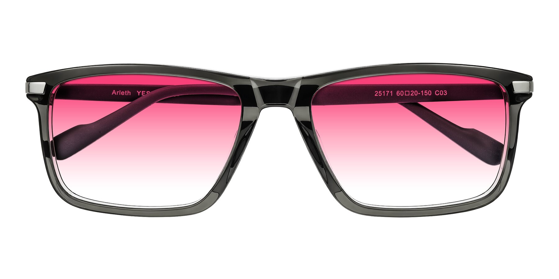 Folded Front of Arleth in Transparent Gray with Pink Gradient Lenses