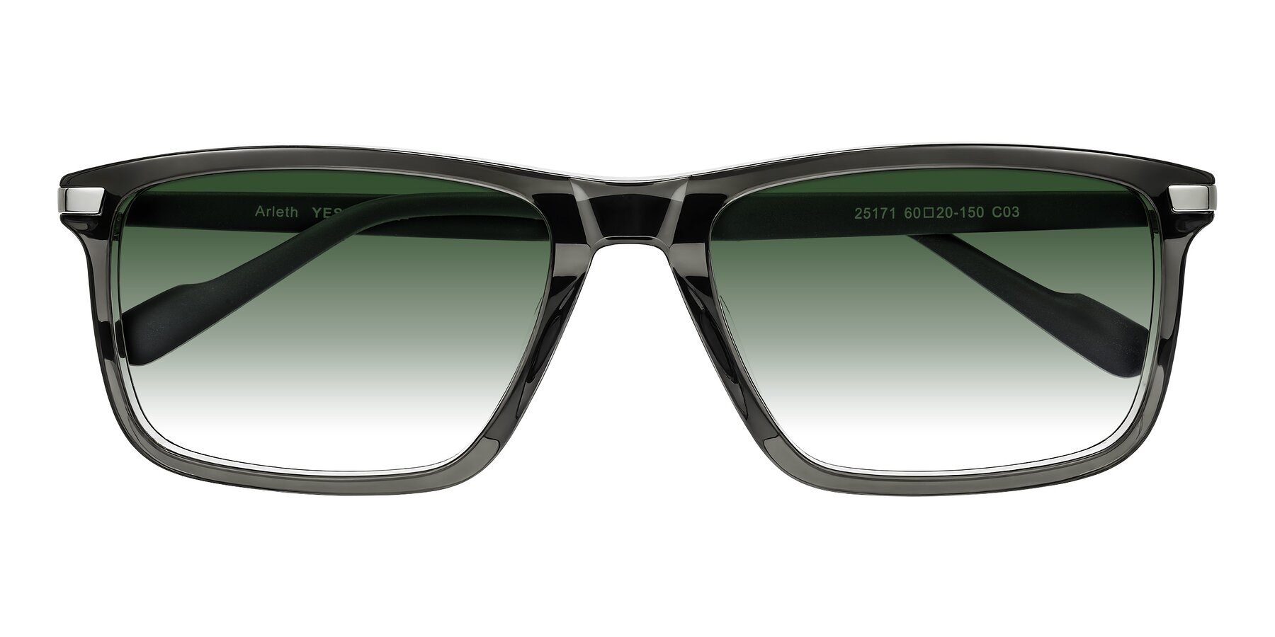 Folded Front of Arleth in Transparent Gray with Green Gradient Lenses