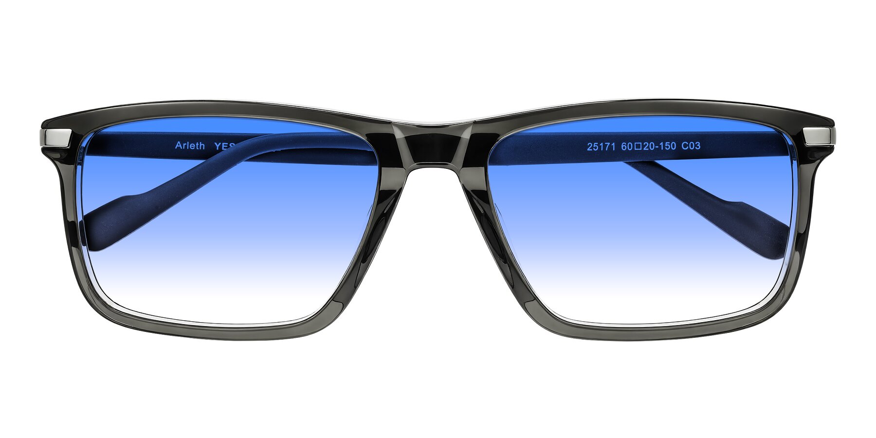 Folded Front of Arleth in Transparent Gray with Blue Gradient Lenses