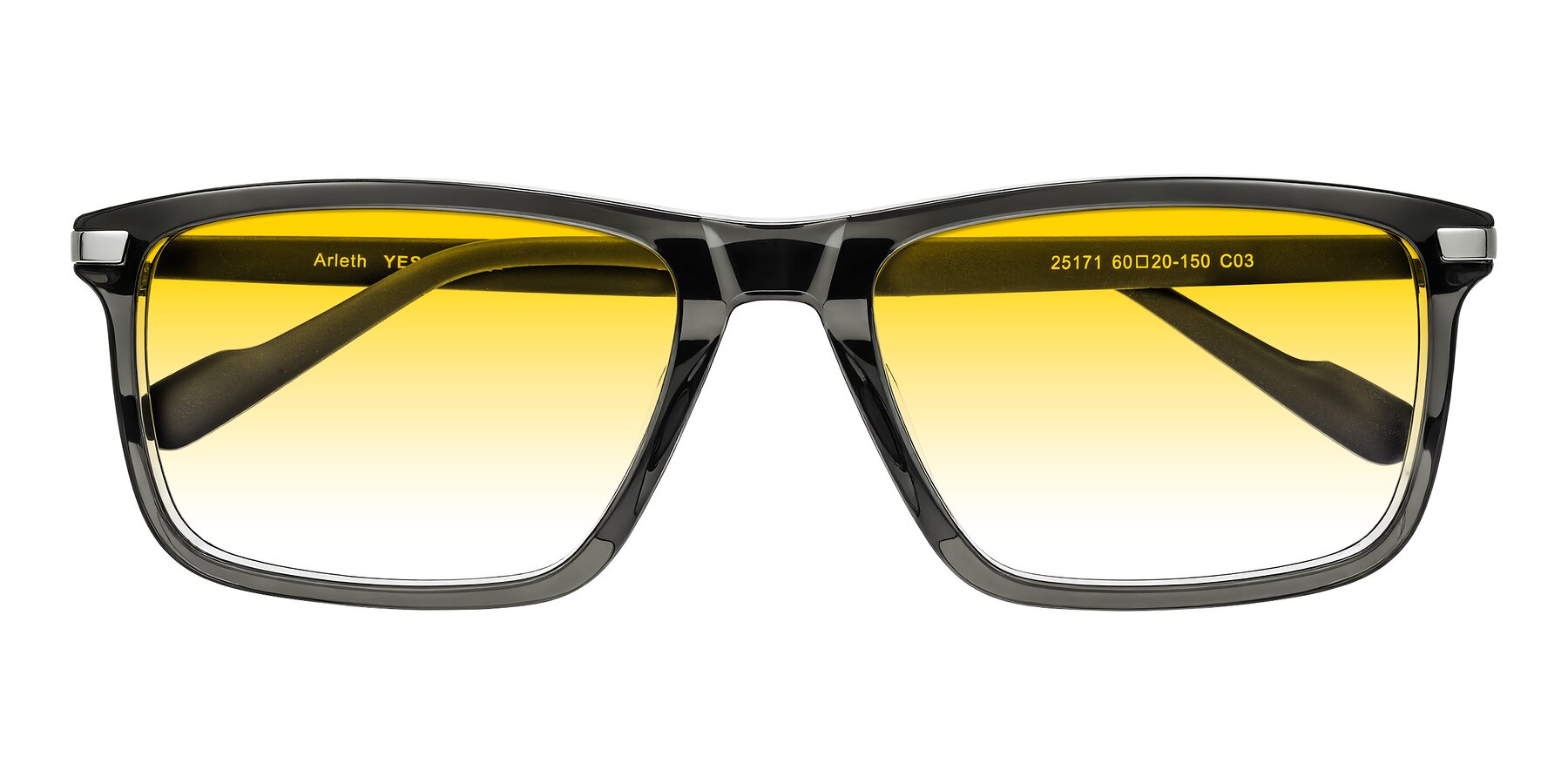 Folded Front of Arleth in Transparent Gray with Yellow Gradient Lenses