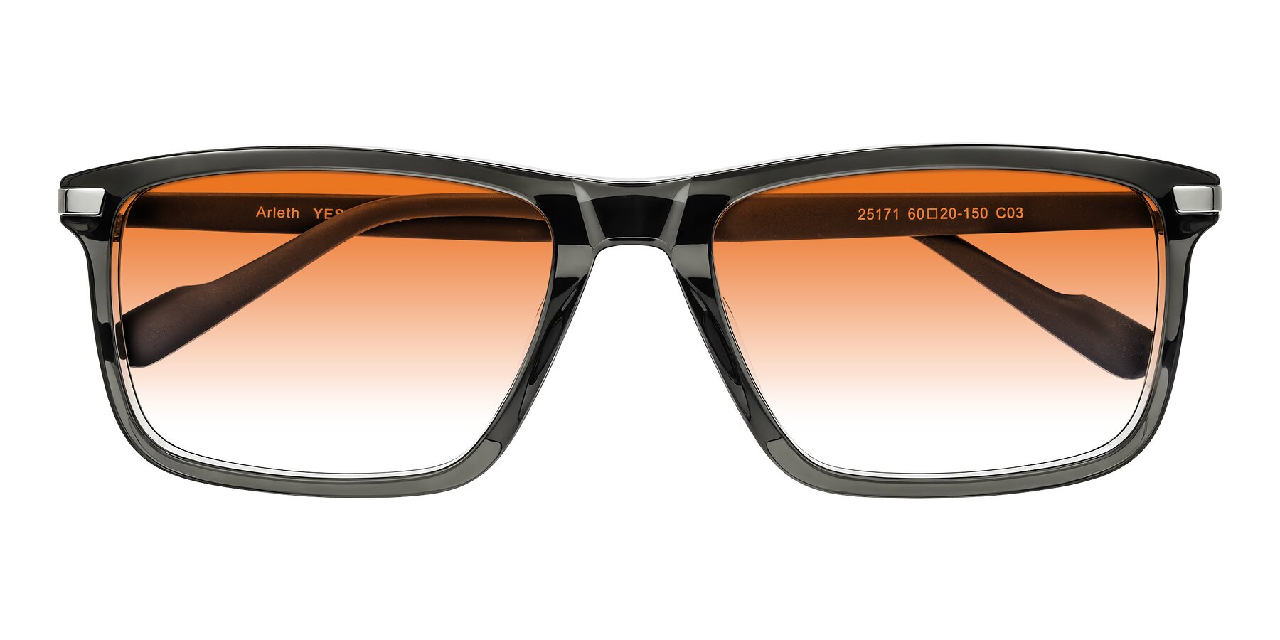 Folded Front of Arleth in Transparent Gray with Orange Gradient Lenses