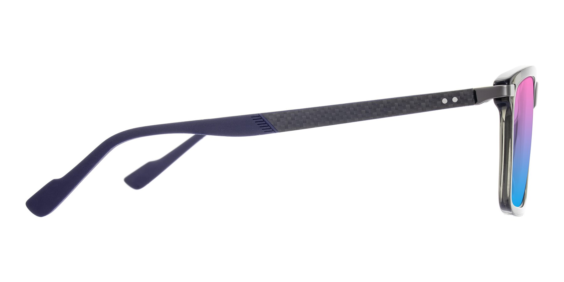 Side of Arleth in Transparent Gray with Pink / Blue Gradient Lenses