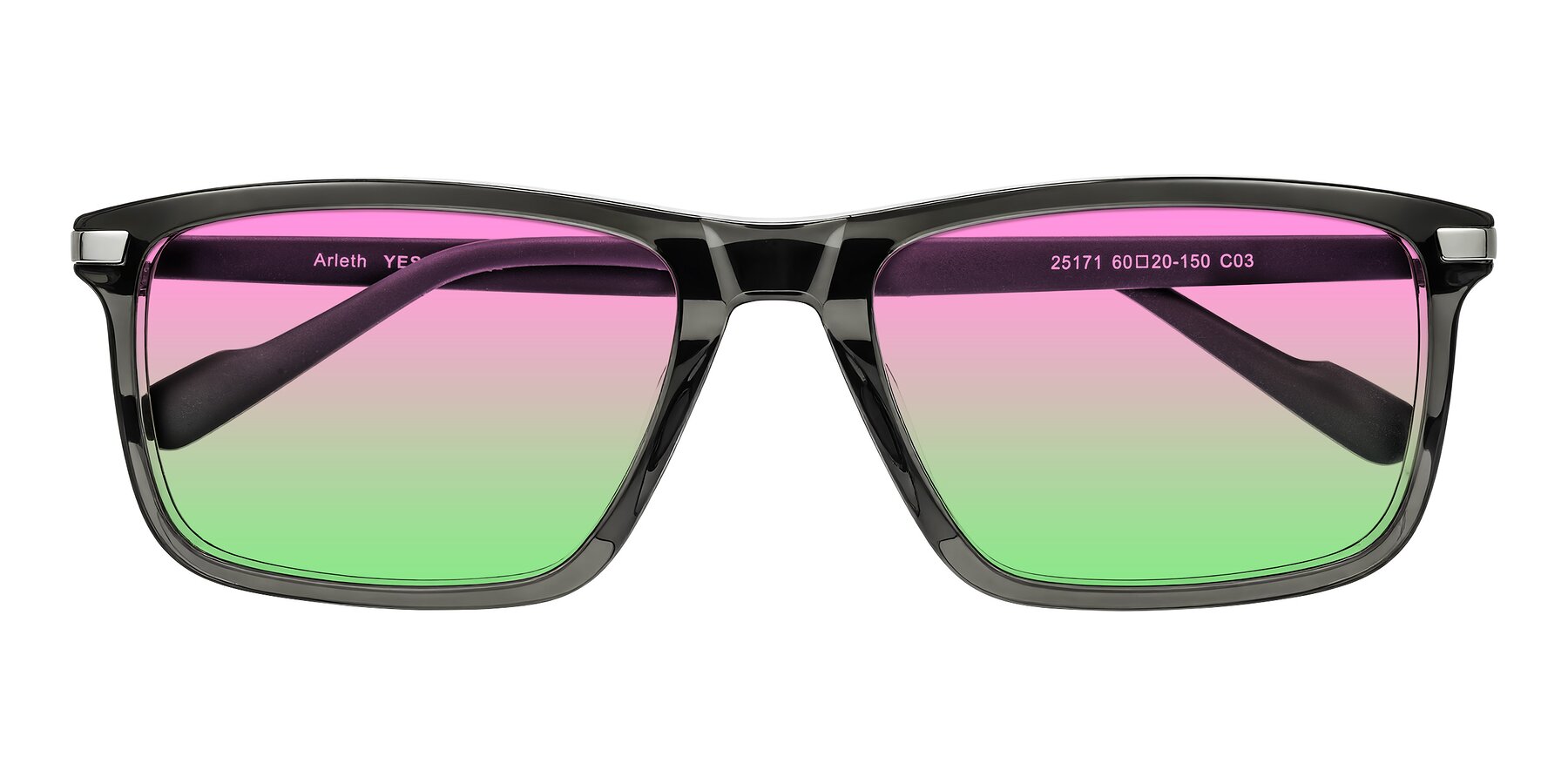 Folded Front of Arleth in Transparent Gray with Pink / Green Gradient Lenses