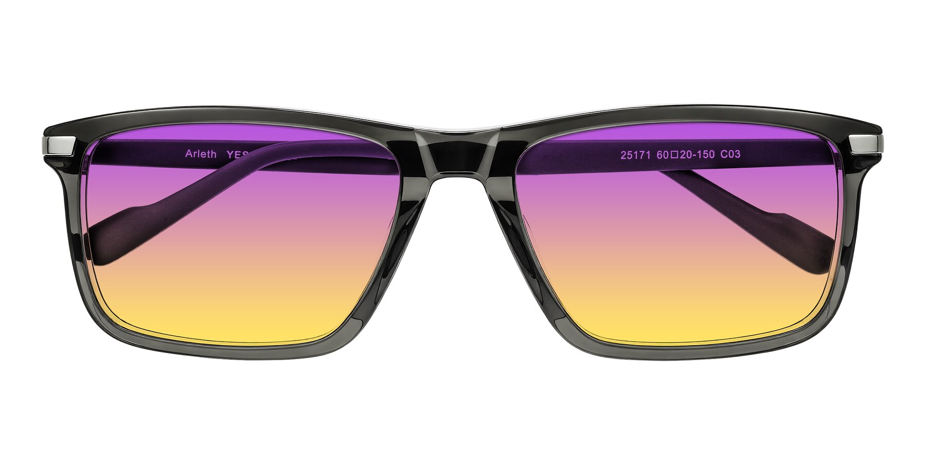 Folded Front of Arleth in Transparent Gray with Purple / Yellow Gradient Lenses