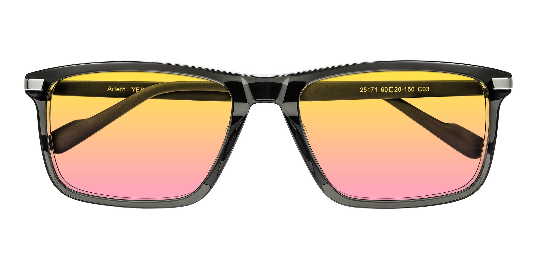 Folded Front of Arleth in Transparent Gray with Yellow / Pink Gradient Lenses