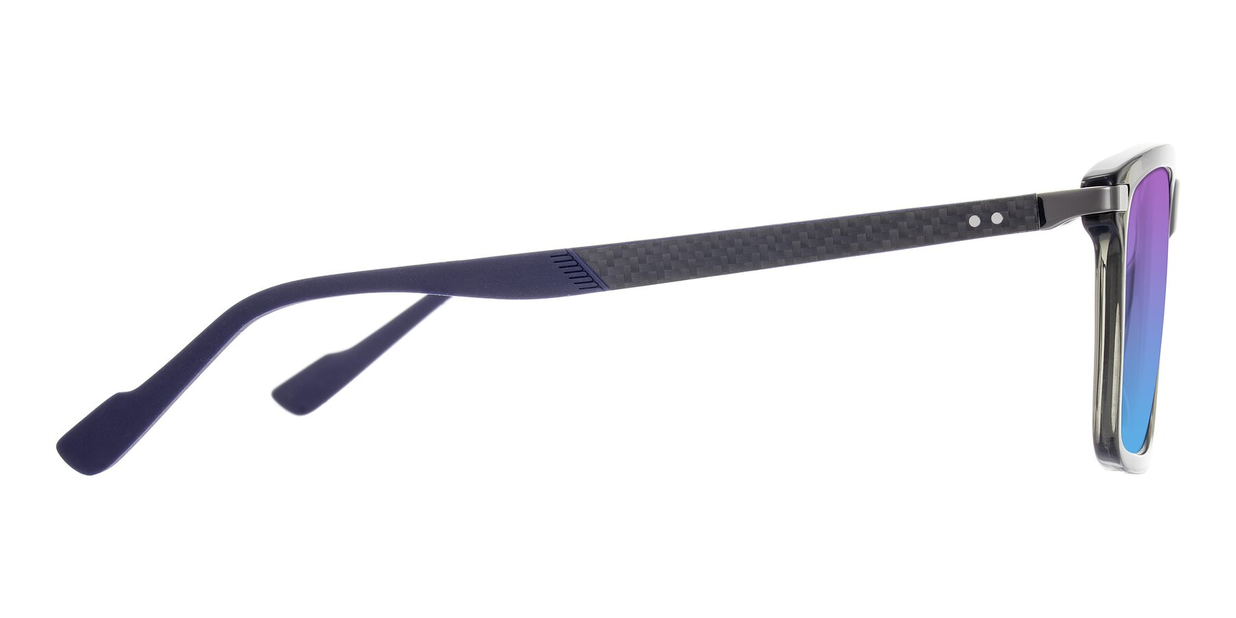 Side of Arleth in Transparent Gray with Purple / Blue Gradient Lenses