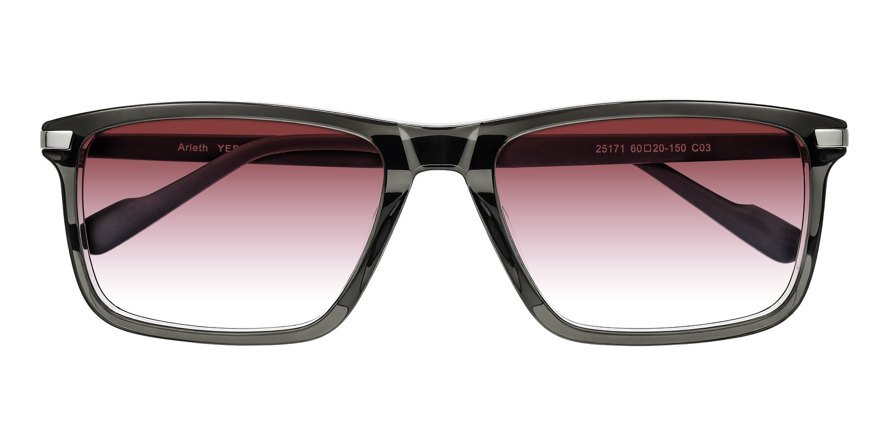 Folded Front of Arleth in Transparent Gray with Garnet Gradient Lenses