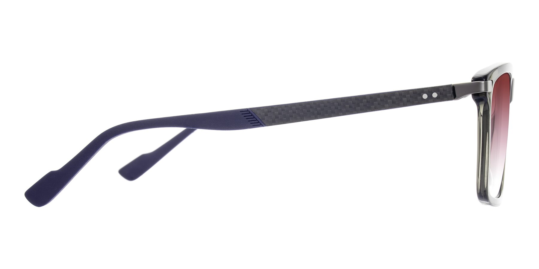 Side of Arleth in Transparent Gray with Garnet Gradient Lenses