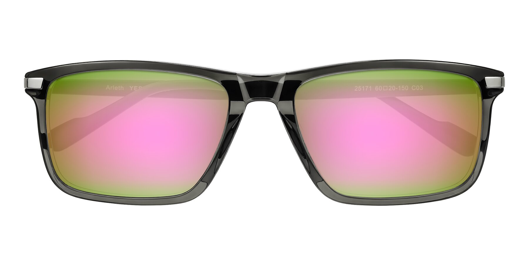 Folded Front of Arleth in Transparent Gray with Pink Mirrored Lenses