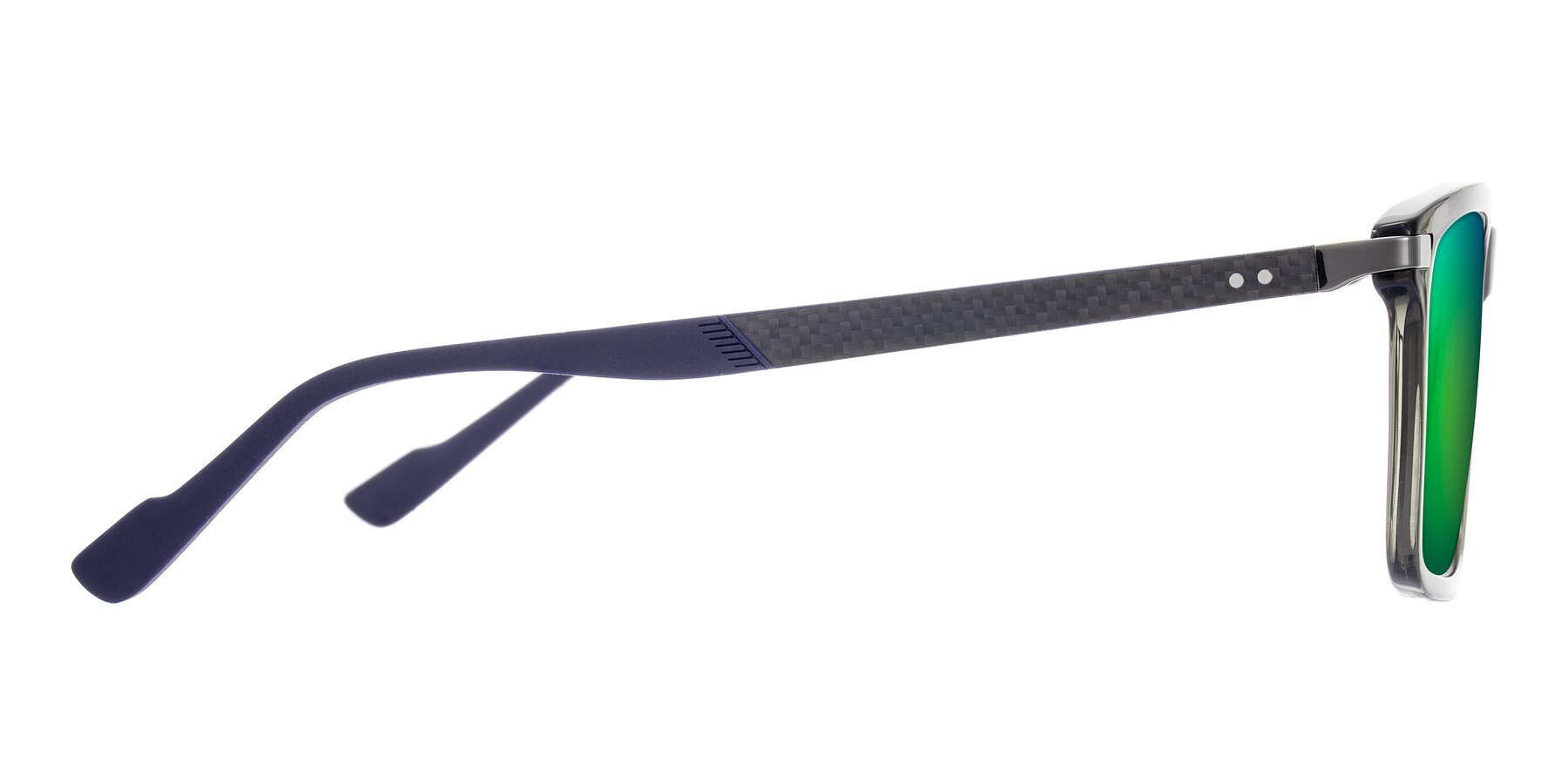 Side of Arleth in Transparent Gray with Green Mirrored Lenses