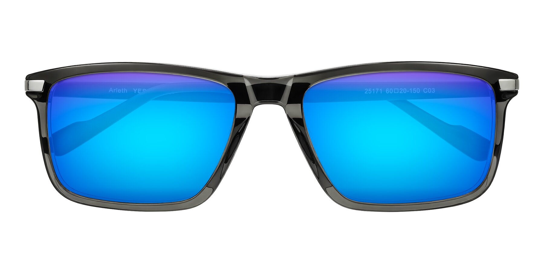 Folded Front of Arleth in Transparent Gray with Blue Mirrored Lenses