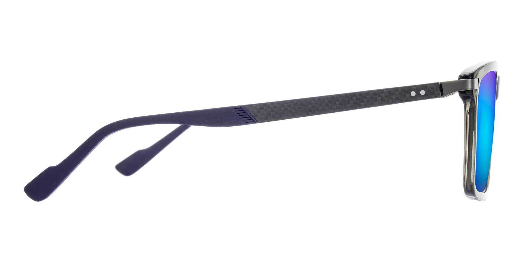 Side of Arleth in Transparent Gray with Blue Mirrored Lenses