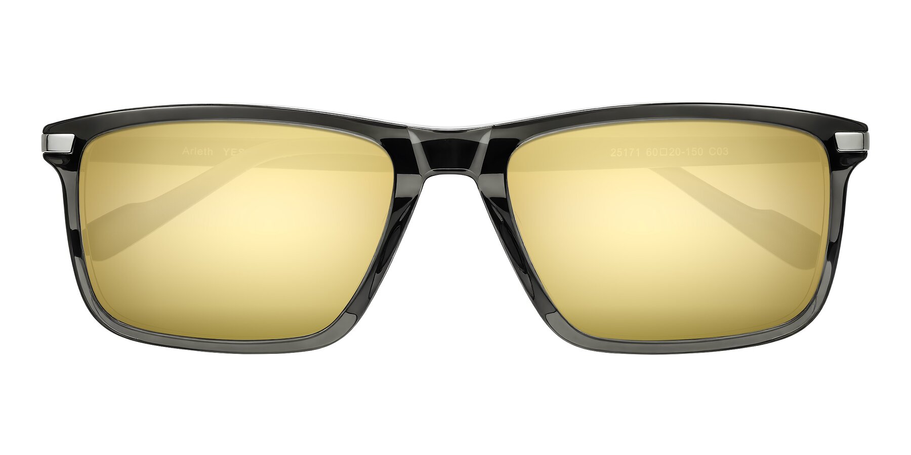 Folded Front of Arleth in Transparent Gray with Gold Mirrored Lenses